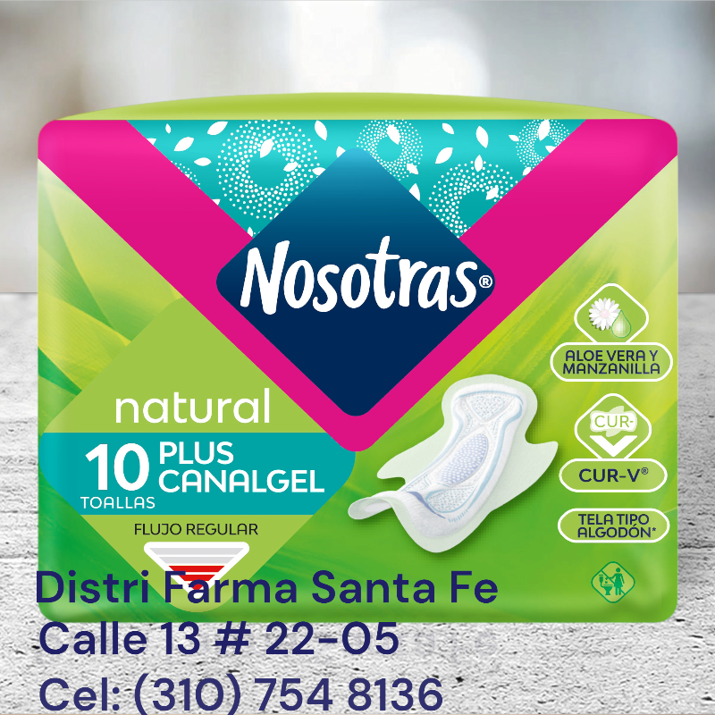 TOALLAS NOSOTRAS PLUS CANAL GEL X 10 UNIDADES