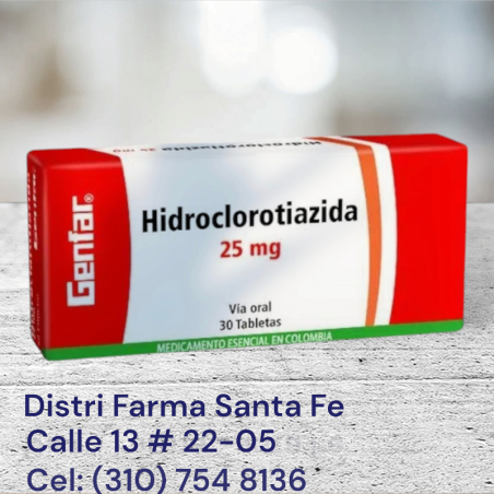 HIDROCLOROTIAZIDA GENFAR  25MG X 30 TABLETAS