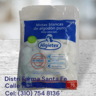 MOTAS BLANCAS DE ALGODON HIGIETEX  X 70 UNIDADES