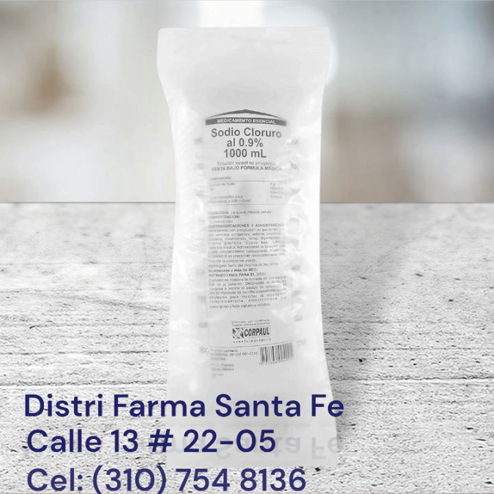SUERO CLORURO DE SODIO 0.9% BOLSA X 1L (GRANDE)