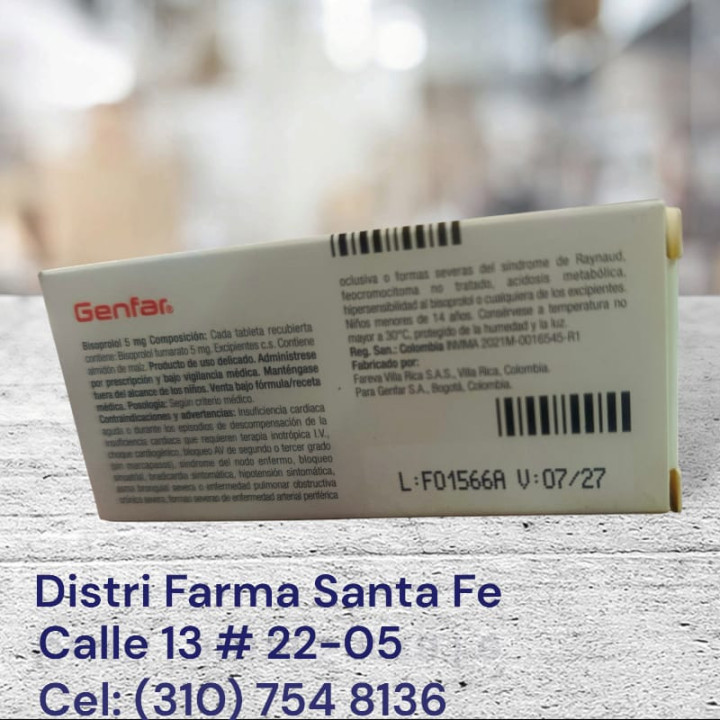 BISOPROLOL GENFAR 5MG X 30 TABLETAS