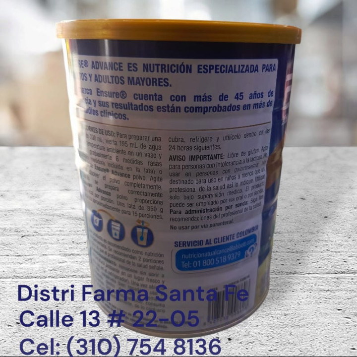 ENSURE ADVANCE TARRO X 850GR (GRANDE)