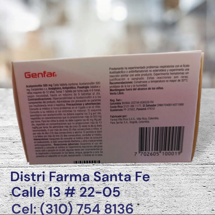 ACETAMINOFEN GENFAR X 100 TABLETAS