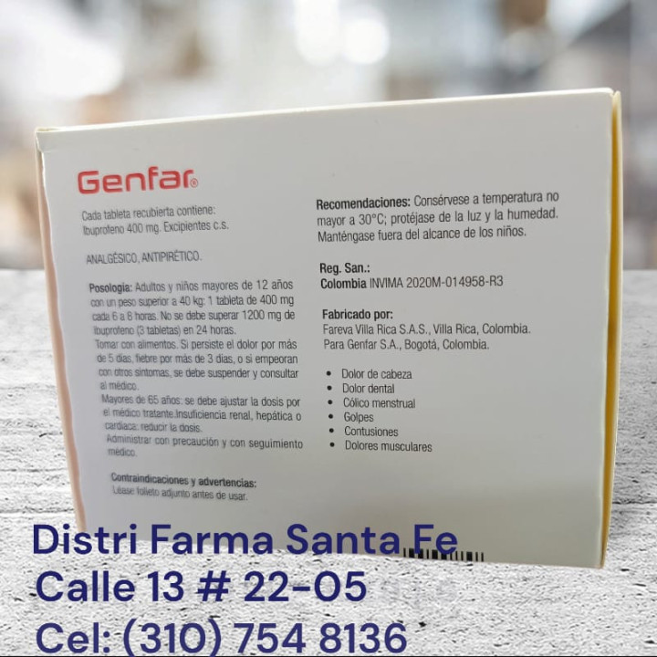 IBUPROFENO GENFAR 400MG X 100 TABLETAS (ROJO)
