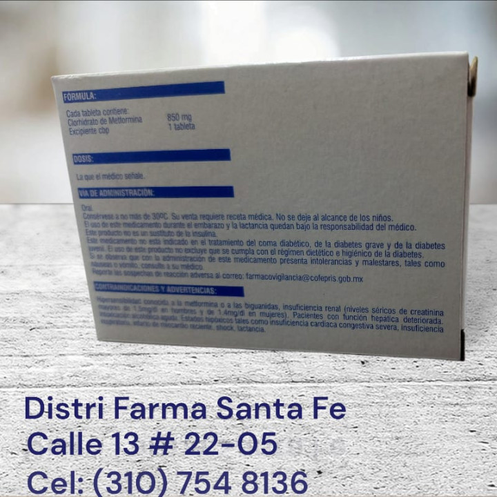 METFORMINA PISA 850MG X 30 TABLETAS