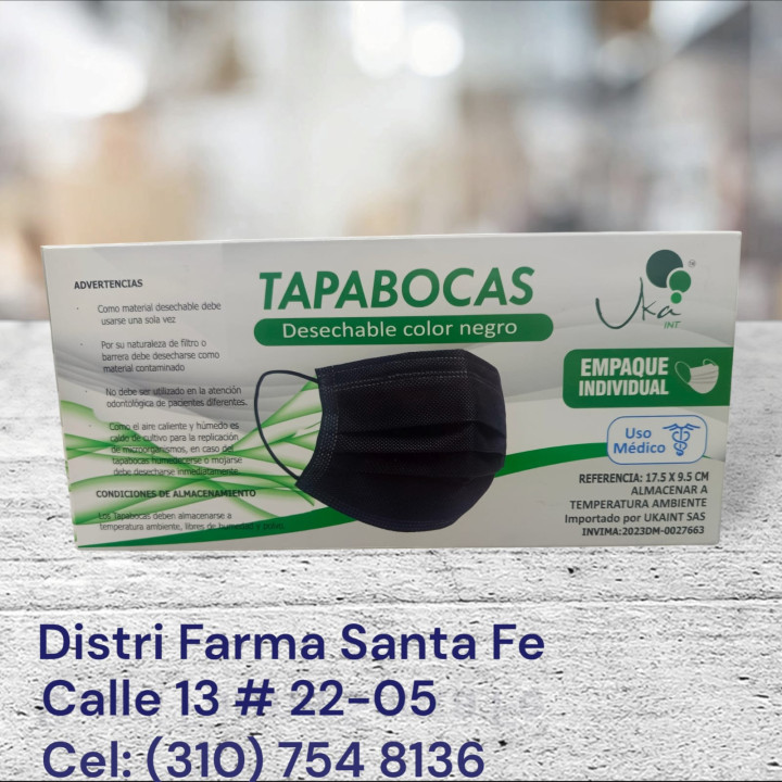 TAPABOCAS NEGRO X 50 UNIDS INDIVIDUAL (IVA)