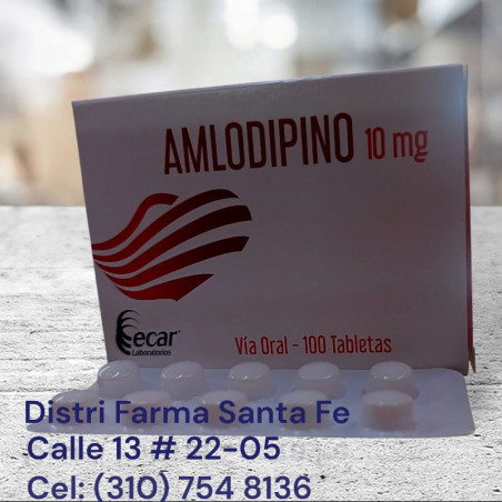 AMLODIPINO ECAR 10MG X 100 TABLETAS (GRANDE)