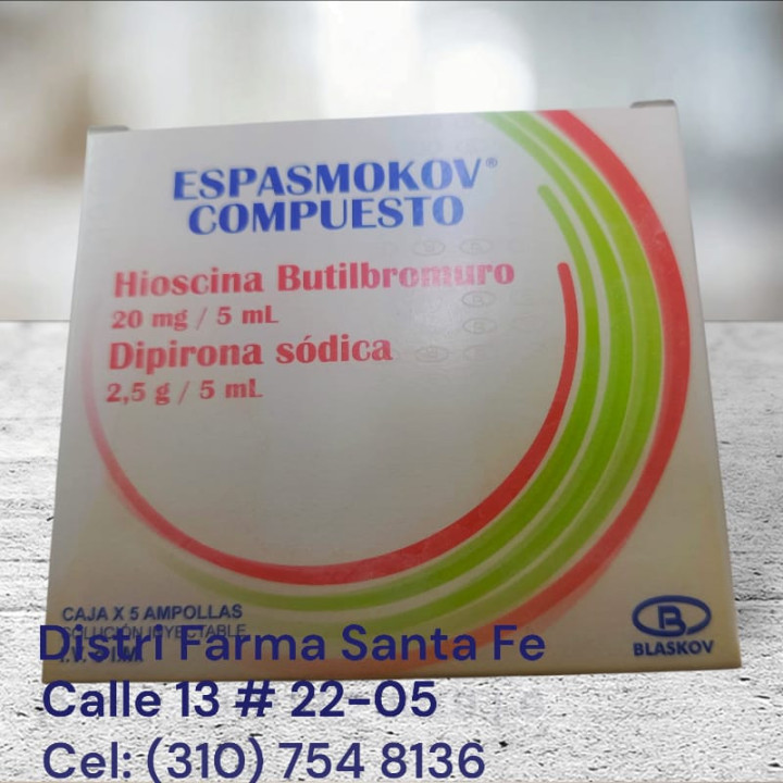 HIOSCINA + DIPIRONA X 5 AMPOLLAS (ESPASMOKOV)