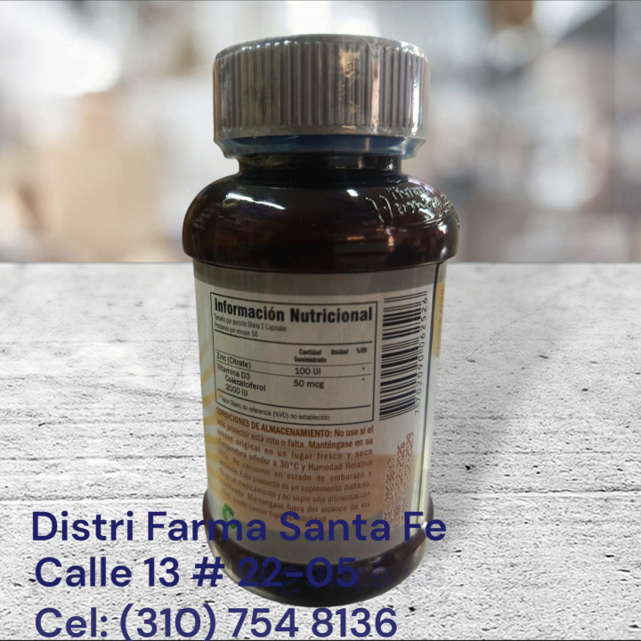 FRASCO ZINC + VITAMINA D X 100 CAPSULAS