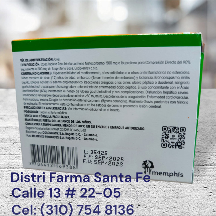 IBUPROFENO + METOCARBAMOL MEMPHIS X 30 TABLETAS