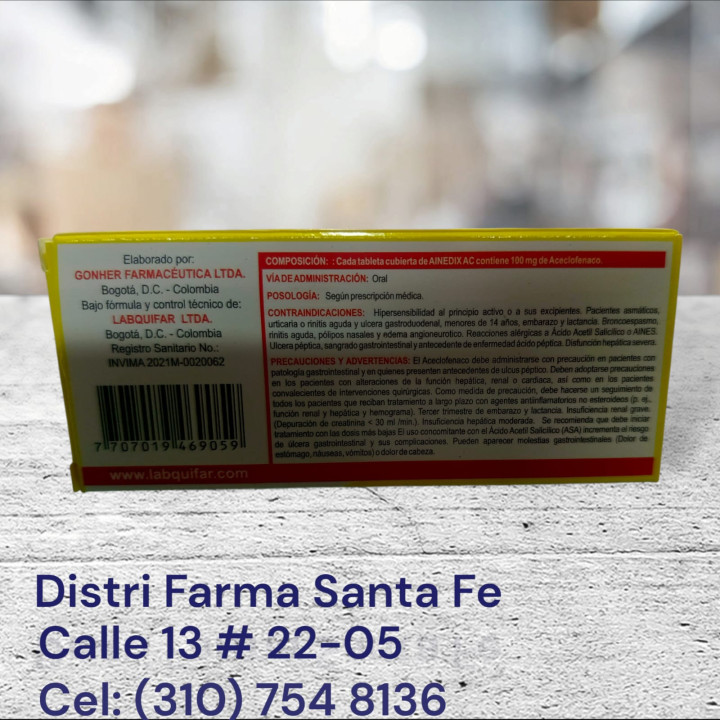 AINEDIX AC X 10 TABLETAS (ACECLOFENACO 100MG)