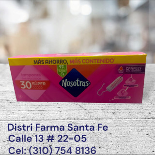 TAMPONES NOSOTRAS SIN APLICADOR X 30 UNIDADES