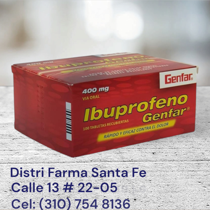 IBUPROFENO GENFAR 400MG X 100 TABLETAS (ROJO)