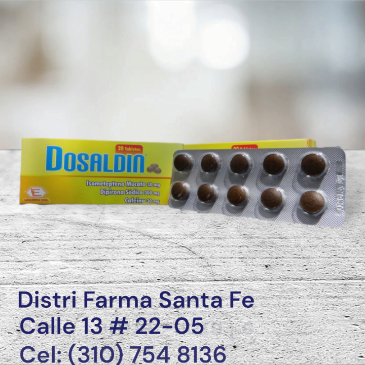 DOSALDIN X 20 TABLETAS (DIPIRONA, ISOMET, CAFEINA)